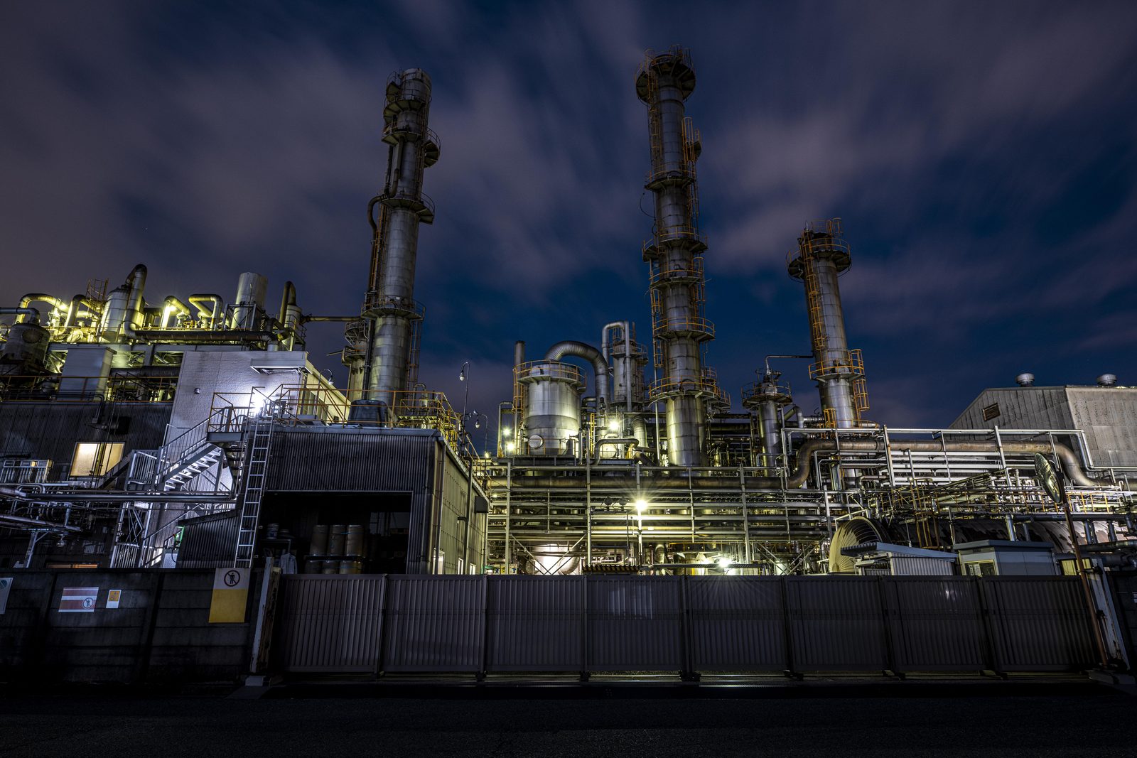 Industrial refinery lit up at night